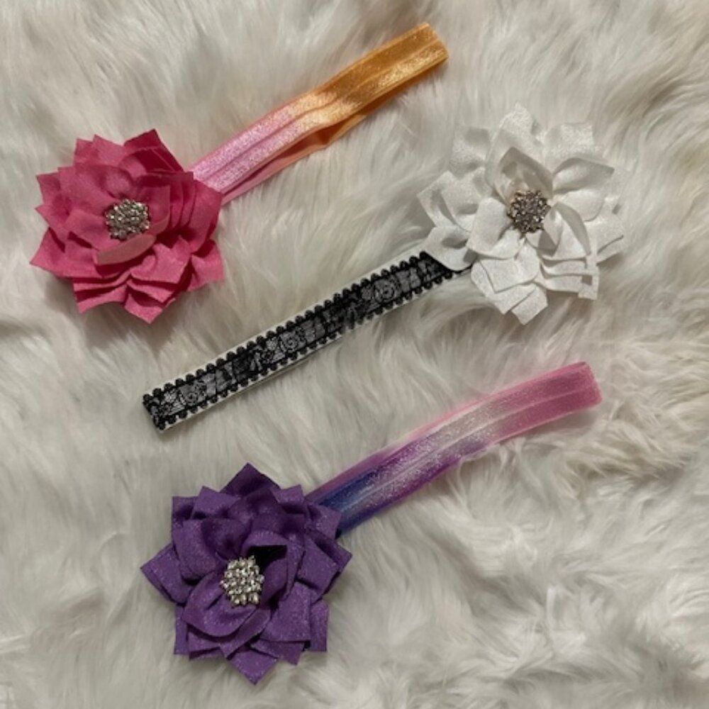 Bundle (3) of Starry Flower Shimmer on FOE Headband  HB8259  Handmade NWT Boutiq